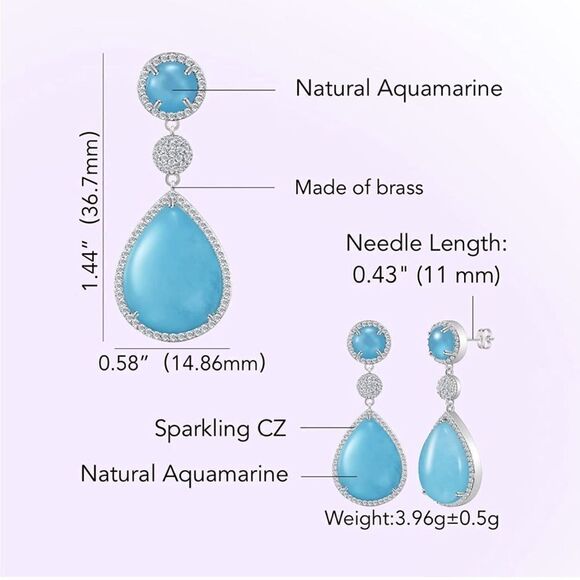 NEW Natural Aquamarine Teardrop Earrings - Picture 4 of 9